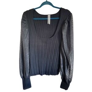Anthropologie 3X‎ Princess Dot Sheer Sleeve Blouse Black Scoop Neck NWT RV $128